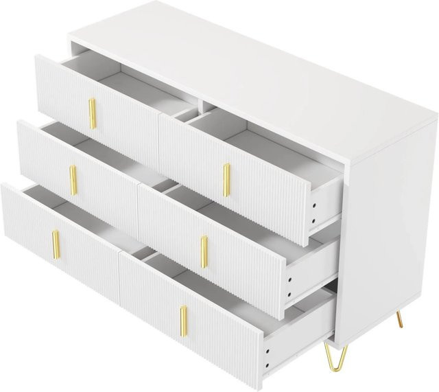 okwish Sideboard Modern Weiß mit Goldgriffen B/T/H: 120 x 40 x 77 cm - Bild 1