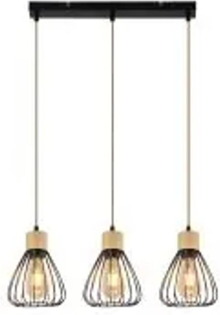 NETTLIFE Pendelleuchte im Vintage Industrie Design aus Holz und Metall, 3-flammig, Schwarz/Braun, E27, höhenverstellbar - Bild 1