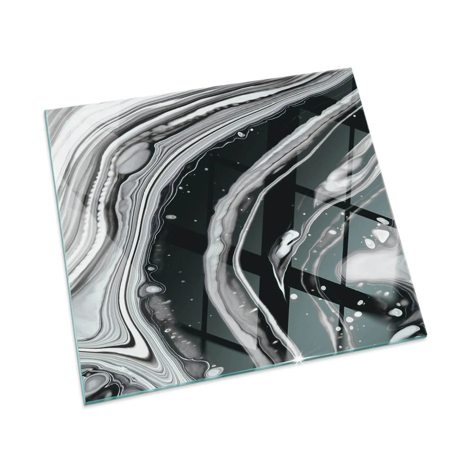 Tulup Kamin Glasplatte mit abstraktem Wellen- und Linienmuster in Schwarz und Weiß, B/B/H: 50 x 50 x 0 cm - Bild 2