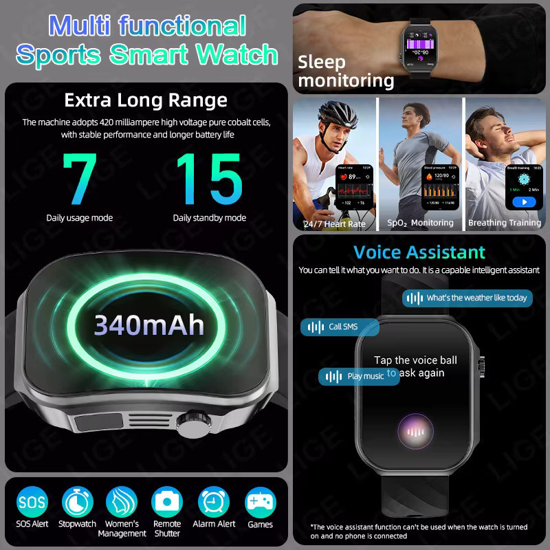 LIGE Smartwatch für Damen mit 2,2 Zoll HD-Bildschirm, Herzfrequenzmessung und kabelloser Anruffunktion - Bild 6