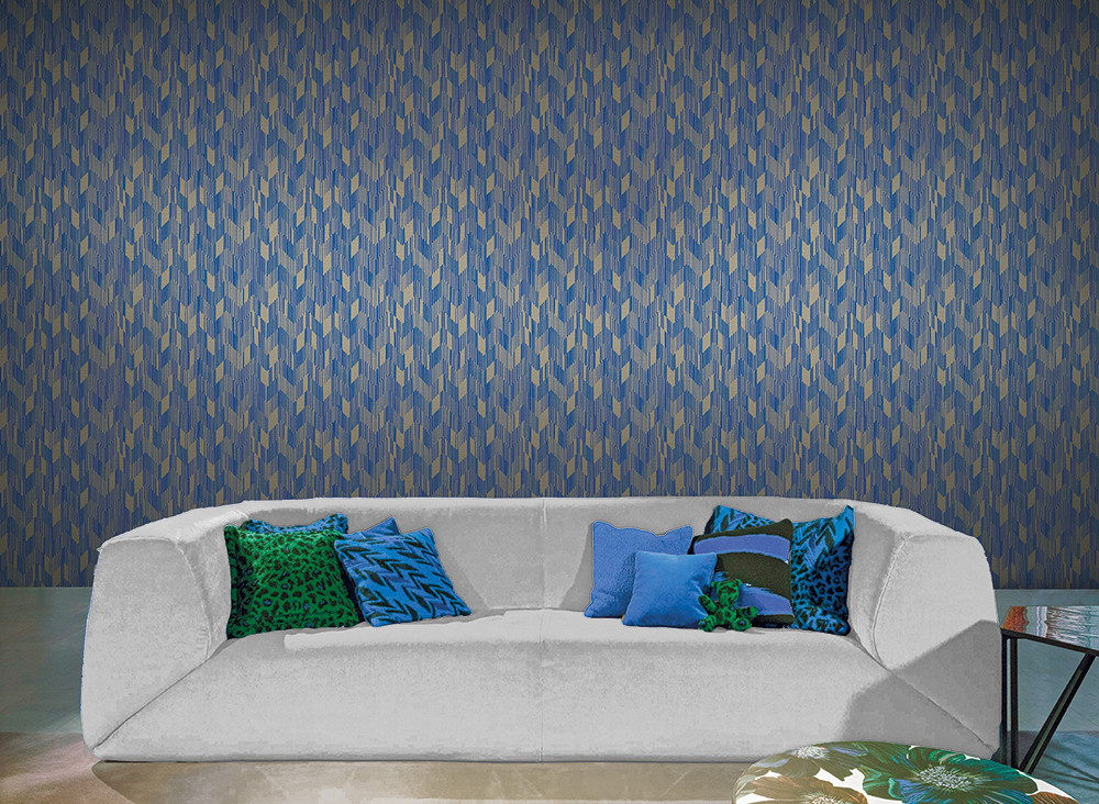 Missoni Home Tapete Birch - Blau, Vlies mit Vinylbeschichtung, Abstraktes Naturdesign und Geometrisches Muster - Bild 1