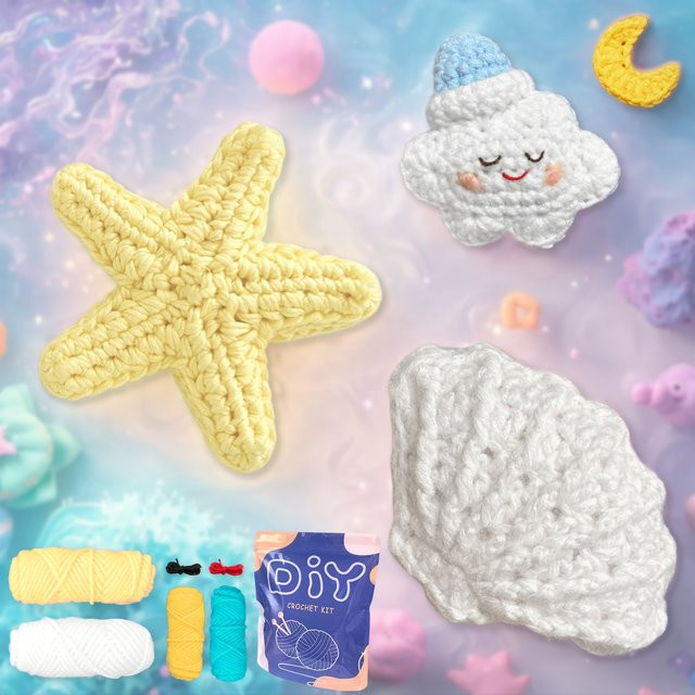 YAMAXIN DIY 4-teiliges Häkelnadel-Set für Anfänger in Multicolour mit Star Shell Cloud Moon Motiven - Bild 1