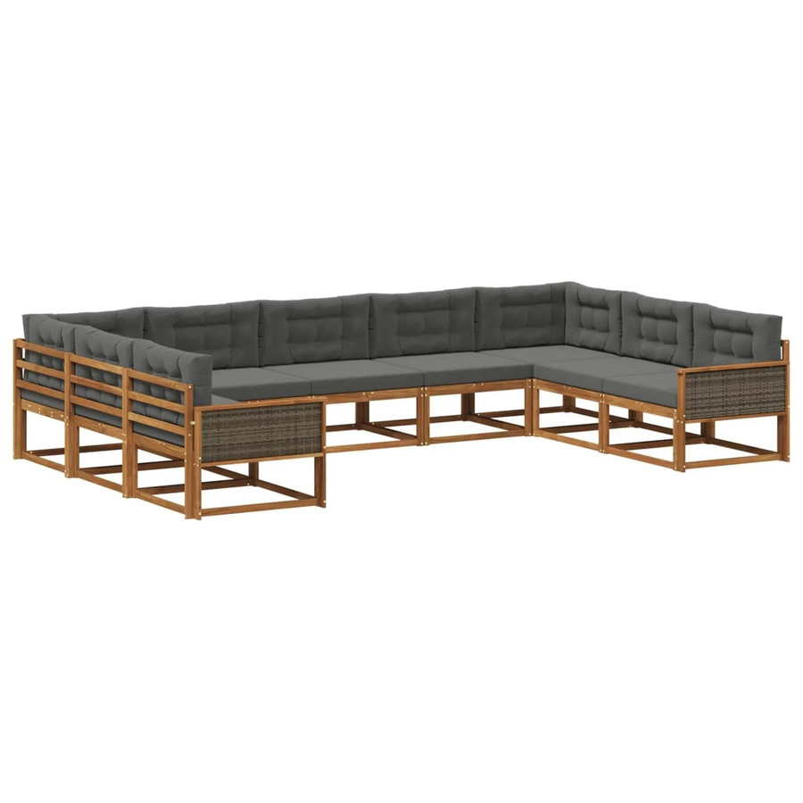 vidaXL Outdoor-Sofagarnitur in U-Form aus Akazienholz mit Kissen, Anthrazit und Natur - Bild 2