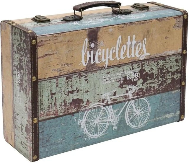 HMF Vintage Koffer Truhe Holzkiste Deko in Hellblau und Multicolour, B/T/H: 38 x 26 x 13 cm - Bild 1
