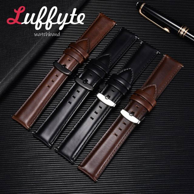 luffyte Uhrenarmband Leder, 20 mm, 22 mm, Schwarz, Braun, Unisex - Bild 1