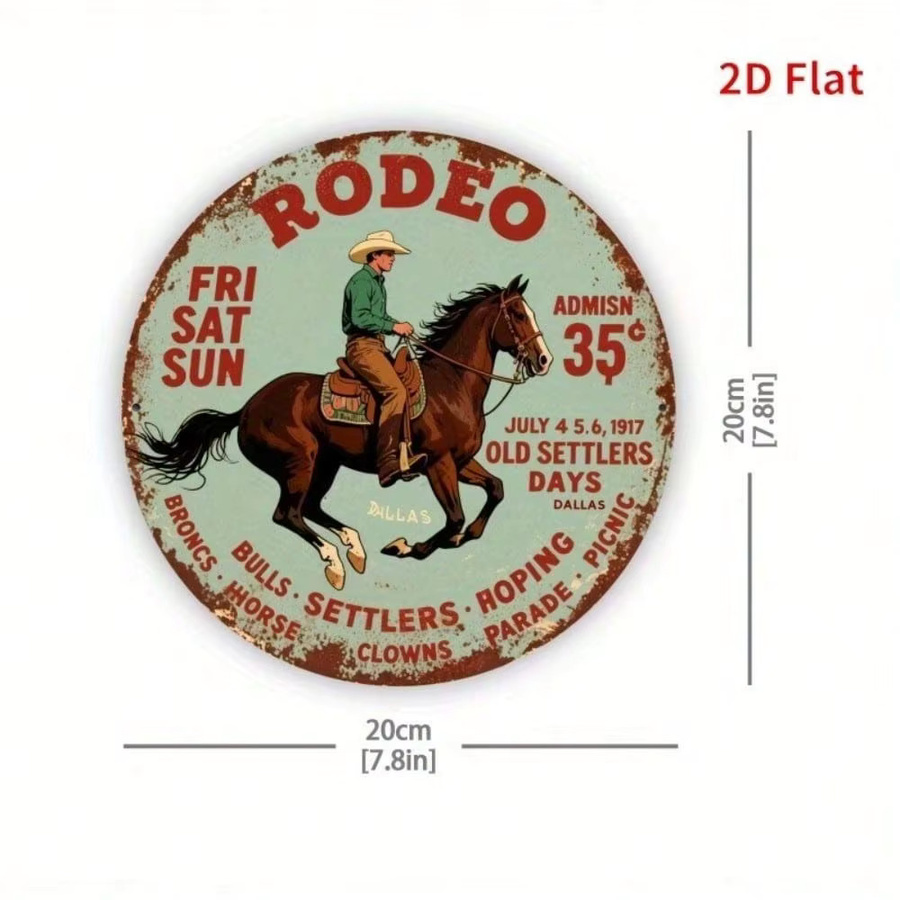 BINYZ Western Cowboy Metallschild Vintage Runde Blech-Wanddekoration mit Tier-Motiv in Multicolour - Bild 2