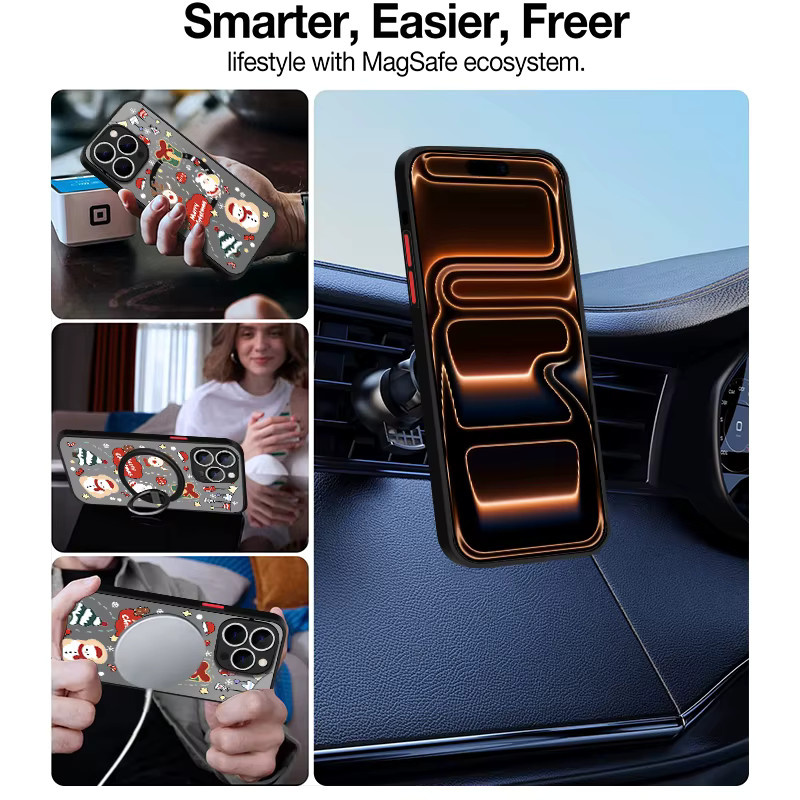 MOESOE Magnetische iPhone Hülle mit Weihnachtsbaummuster in Schwarz und Multicolour, Matte MagSafe Kompatible Schutzhülle für iPhone 17 16 15 14 13 12 Pro Max Plus 11 und 16e - Bild 4