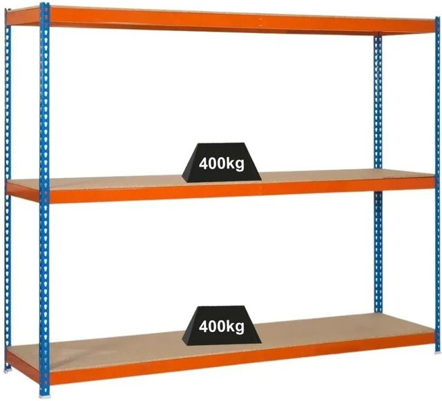 PROREGAL Schwerlastregal Mid Wood Yeti in Blau-Orange, H x B x T: 150 x 120 x 45 cm, Fachlast 400 kg - Bild 1