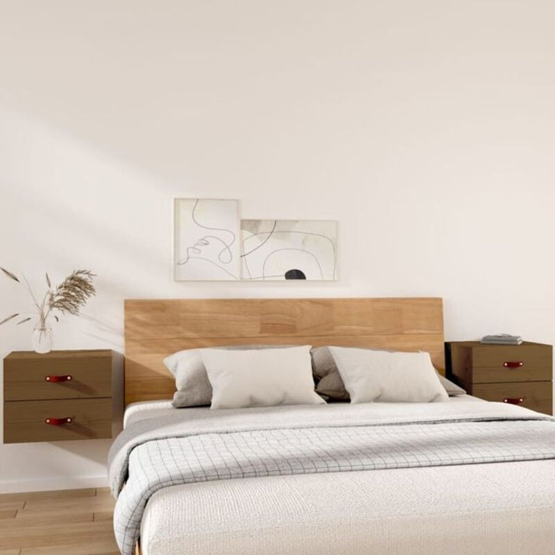 Vidaxl Wand-Nachttische 2er-Set aus Kiefer Massivholz in Braun im Landhausstil B: 50 cm, T: 36 cm, H: 40 cm - Bild 1
