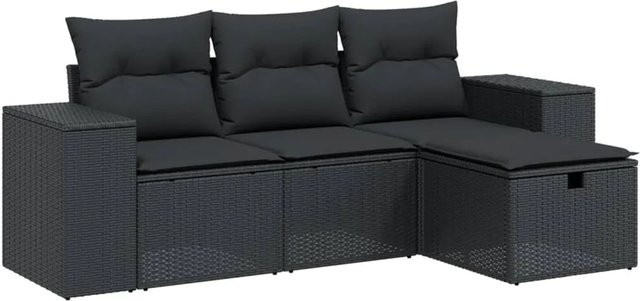 vidaXL 4-tlg. Garten-Sofagarnitur in L-Form mit Polsterkissen, Schwarz, Poly Rattan und Metallgestell - Bild 1
