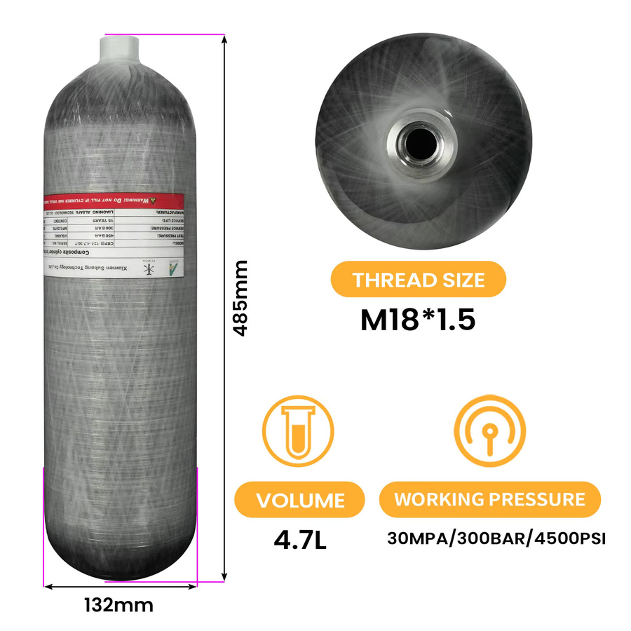 TUXING Hochdrucktank aus Kohlefaser mit 4,7 l Volumen, 4500 Psi 300 Bar, Doppel-Manometer und Regulierventil M18*1,5 - Bild 2