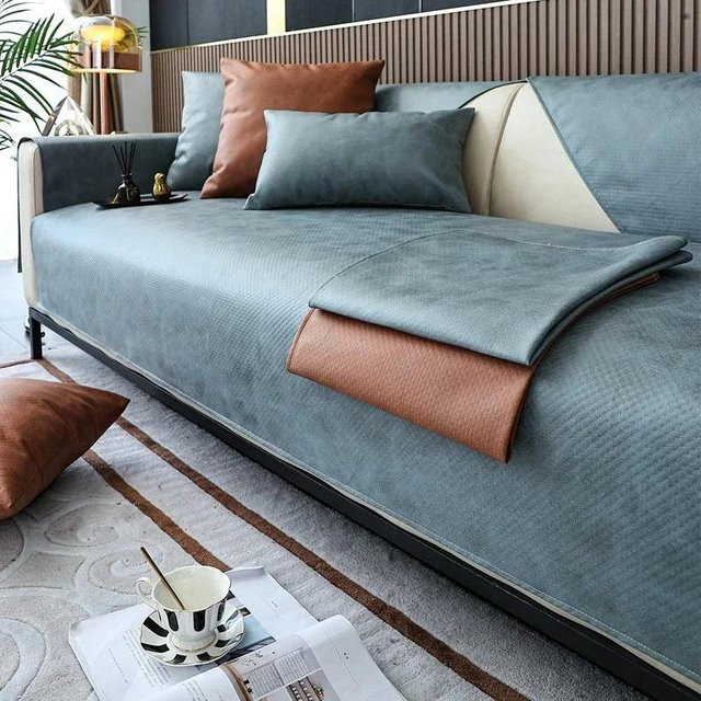 Wasserdichte und kratzfeste Sofamatte aus Polyester in Blau, rutschfest und waschbar, B/L: 70 x 210 cm - Bild 1