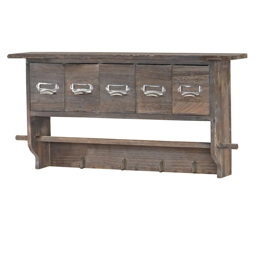 MCW Wandgarderobe C49 Vintage aus Paulowniaholz mit 5 Schubladen, Braun, B: 65 cm, H: 32 cm, T: 13 cm - Bild 2