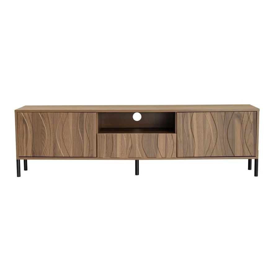 PXloue TV Lowboard Modern in Natur/Braun mit Wellenoptik und 3 Türen, Breite: 160 cm - Bild 2