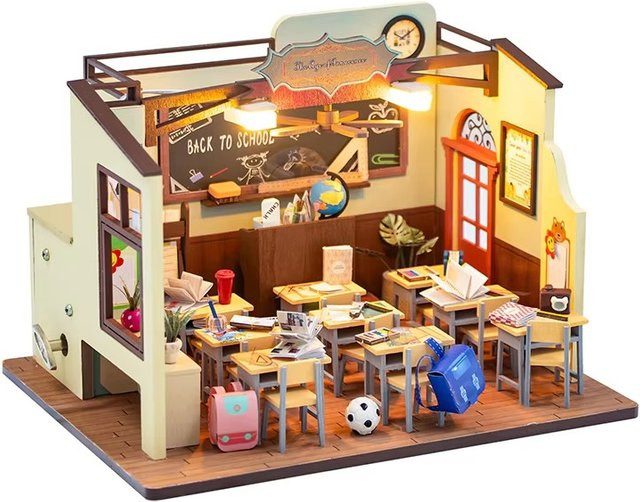 Battoom DIY Mini-Puppenhaus 3D-Holzpuzzle als kreatives Modellbau-Set in Natur und Mehrfarbig mit Werkzeug - Bild 1