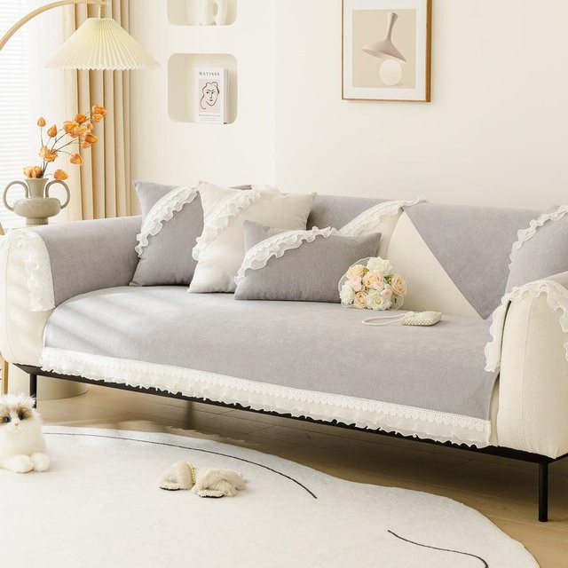 Nordischer Chenille-Kissenbezug in Grau für dein Sofa, quadratischer Rückenkissenbezug aus Polyester, B/B/H: 70 x 70 x 0 cm - Bild 1