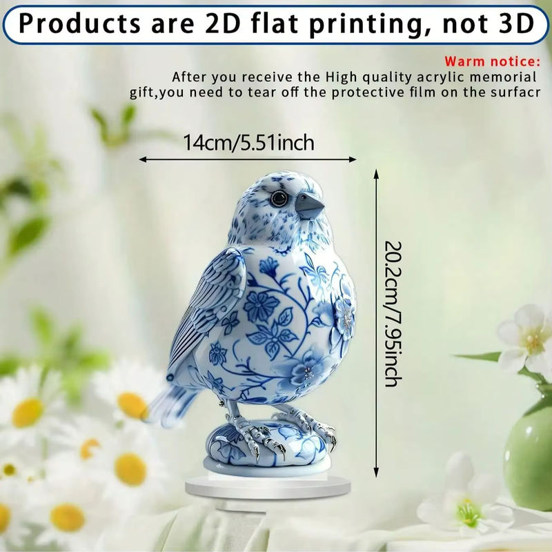 Klassische Vogel-Dekoration aus Porzellan in Blau und Weiß mit floralem Design - Bild 2