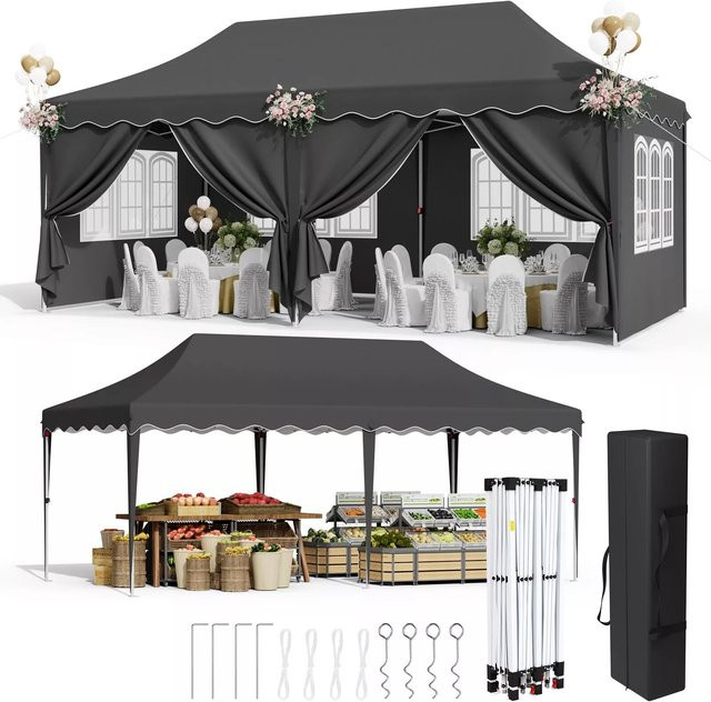 Homfa Popup-Pavillon in Grau, wasserdichtes Partyzelt mit 6 Seitenteilen, UV 50+ und höhenverstellbar, B/T/H: 600 x 300 x 300 cm - Bild 1