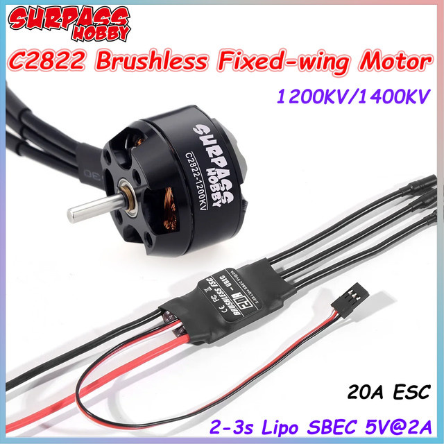 Surpass Hobby C2822 Brushless Motor, 1200KV 1400KV, 2-3S 20A ESC Drehzahlregler-Kit, Metall, Schwarz, CE-gekennzeichnet - Bild 1