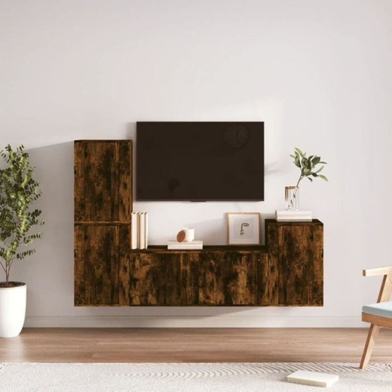Vidaxl 4-tlg. TV-Schrank-Set aus Holzwerkstoff in Räuchereiche, Braun und Grau, Modern und Klassisch - Bild 1