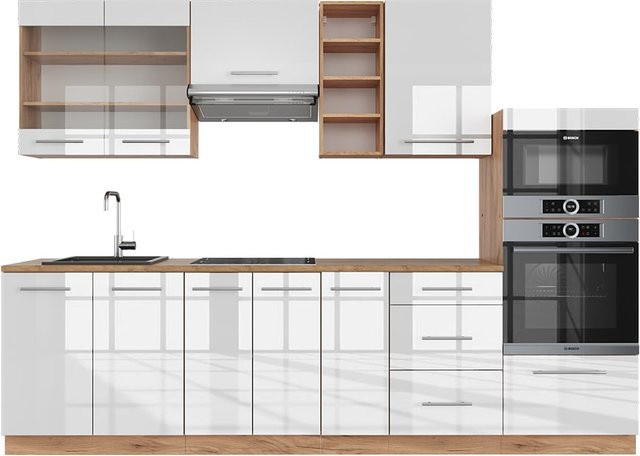 Vicco Küchenzeile Fame-Line Einbauküche in Weiß und Eiche mit Hochglanz-Finish, Breite: 280 cm - Bild 1