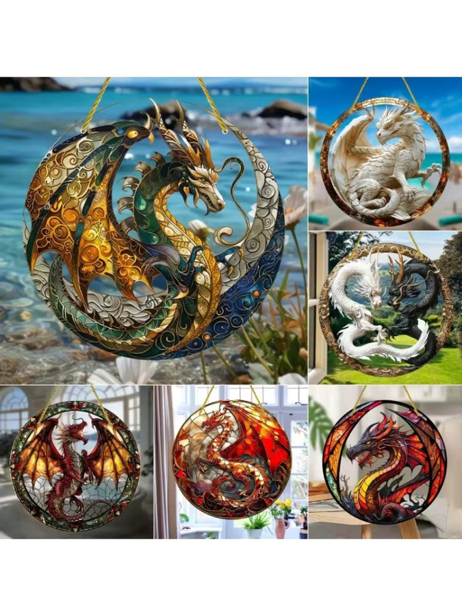 Potdemiel Buntglas-Sonnenfänger Fliegender Drache, runder Acryl-Fenster-Hängefänger in Multicolour, Durchmesser: 20 cm - Bild 4