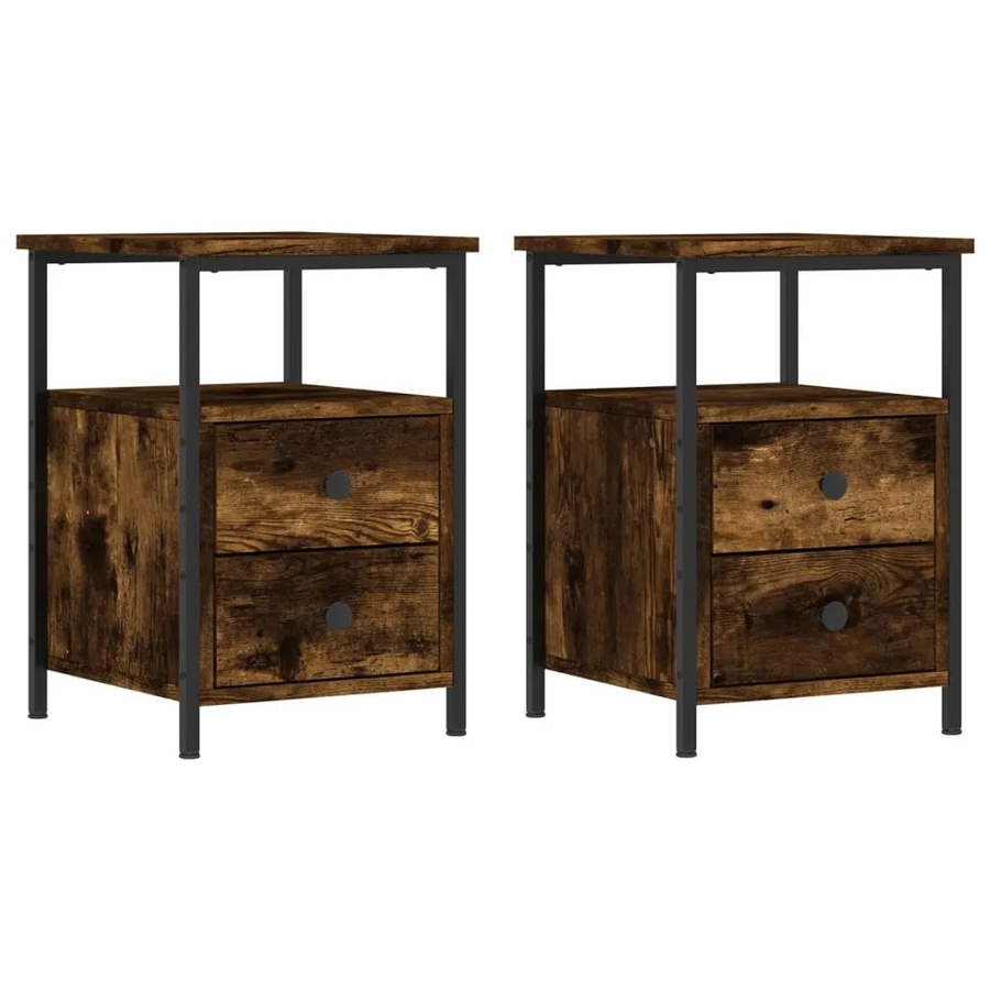 2er-Set vidaXL Nachttische im industriellen Stil aus Holzwerkstoff und Eisen, Farbe Räuchereiche/Braun, B/T/H: 34 x 35,5 x 50 cm - Bild 2