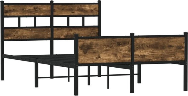 vidaXL Bettgestell aus Holzwerkstoff und Stahl in Räuchereiche, B/T/H: 120 x 190 x 91,5 cm - Bild 1