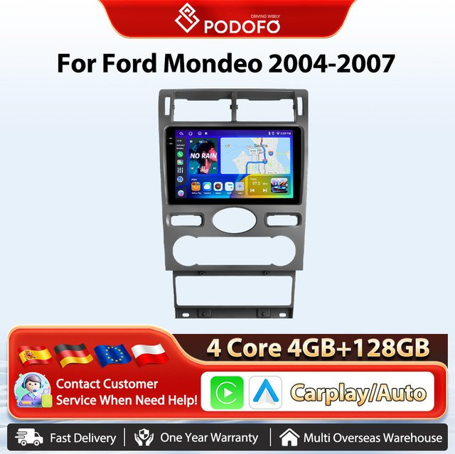 Podofo Android Multimedia Player für Ford Mondeo 2004-2007 mit kabellosem CarPlay, GPS und WiFi in Schwarz - Bild 1