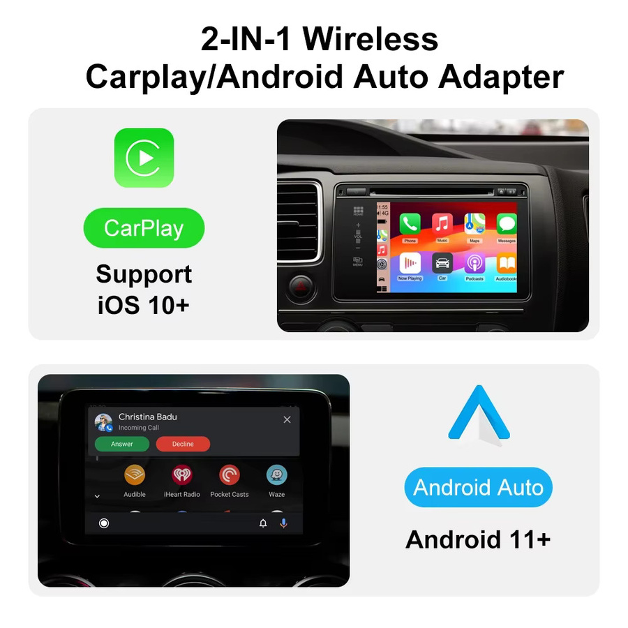 FLIXIVI Wireless CarPlay und Android Auto Adapter Plug & Play Universal für VW Toyota Nissan Honda Ford Benz, Schwarz - Bild 5