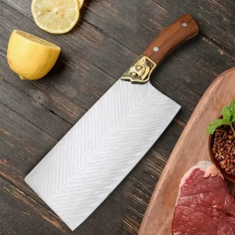 GuanQi Küchenmesser Cleaver aus Edelstahl in Silber mit Holzgriff zum Schneiden und Hacken von Fleisch - Bild 2