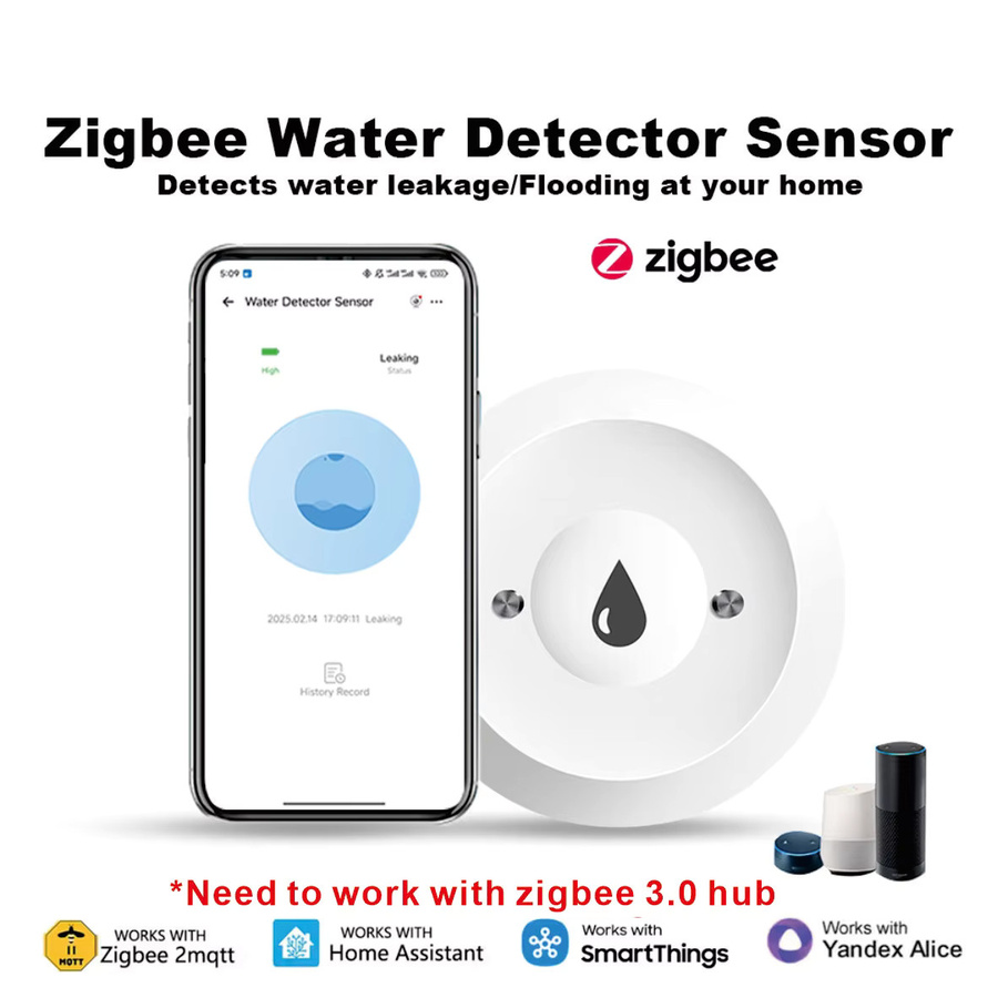 ZigBee Smart Wasserleck-Sensor und Wasserüberlauf-Niveaudetektor in Weiß für Google Home und 2MQTT - Bild 1
