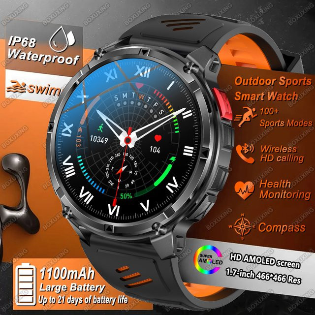 BOXUXING Smartwatch, Schwarz, Silikon, Herren - Bild 1