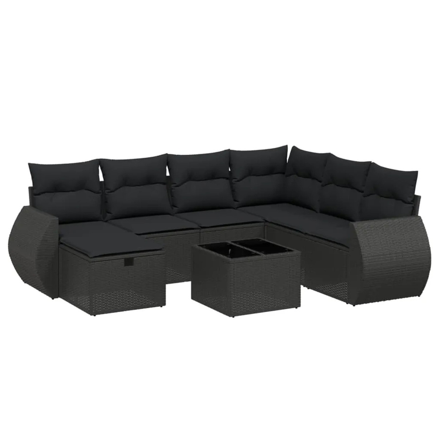 vidaXL 8-tlg Garten-Sofagarnitur in L-Form aus schwarzem Poly-Rattan mit Kissen und pulverbeschichtetem Stahlgestell - Bild 2