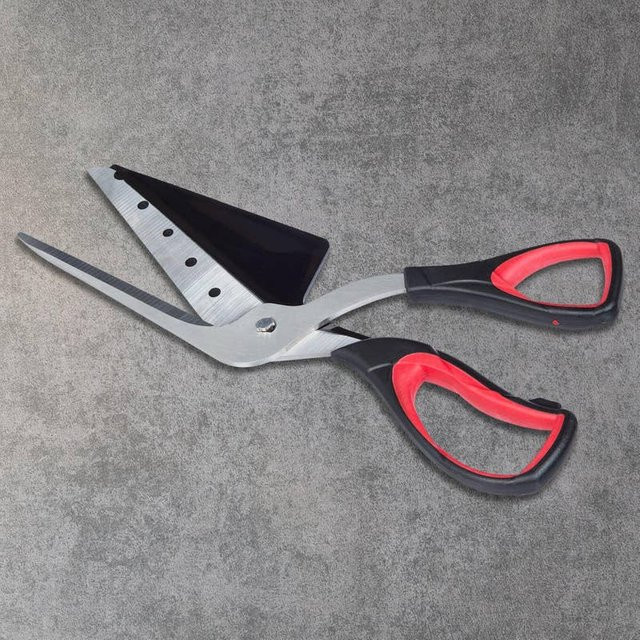 NKD Pizzaschere mit Servierfläche aus Edelstahl in Rot und Schwarz - Bild 1