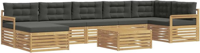 vidaXL Outdoor-Sofagarnitur L-Form aus Akazienholz mit 8 Kissen in Anthrazit und Weiß - Bild 1