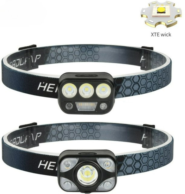 XTE LED-Stirnlampe in Rot und Schwarz mit 5 LEDs und 3 Modi für Camping und Wandern - Bild 1