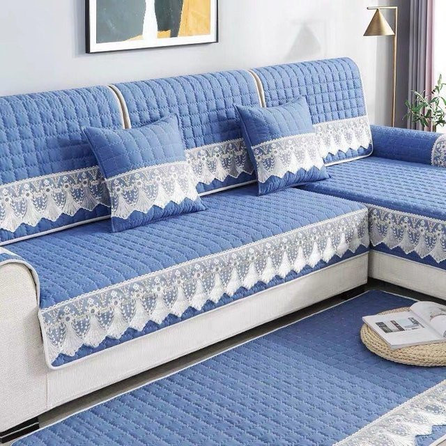 Rutschfester Sofabezug Super Six für Ecksofas aus Stretch-Material, Blau, Breite: 110 cm, Tiefe: 180 cm - Bild 1
