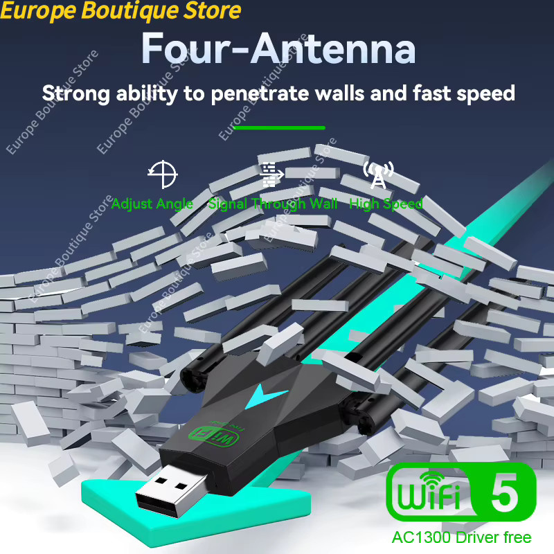 NUOYING Dual Band 1300Mbps WiFi USB Adapter mit 4 Antennen, 2,4GHz/5GHz WLAN Dongle USB 3.0 für PC und Laptop, Schwarz - Bild 4