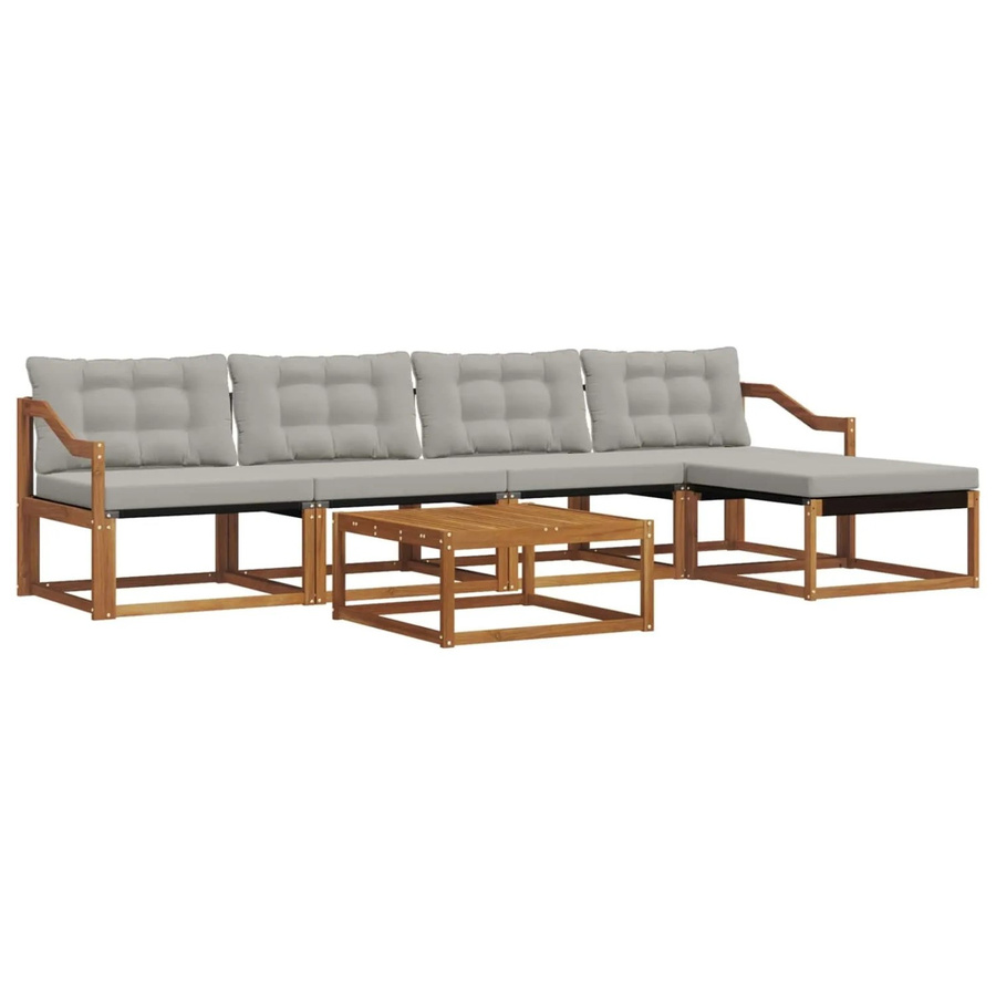 vidaXL Outdoor-Sofagarnitur 6-teilig aus Akazienholz und Textilene mit Kissen in Grau und Natur - Bild 2