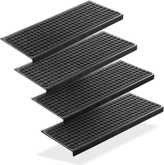 BigDean 4er Set Stufenmatten aus Gummi mit Wild Design in Schwarz, rutschfest und strapazierfähig, B: 75 cm, T: 25 cm - Bild 1