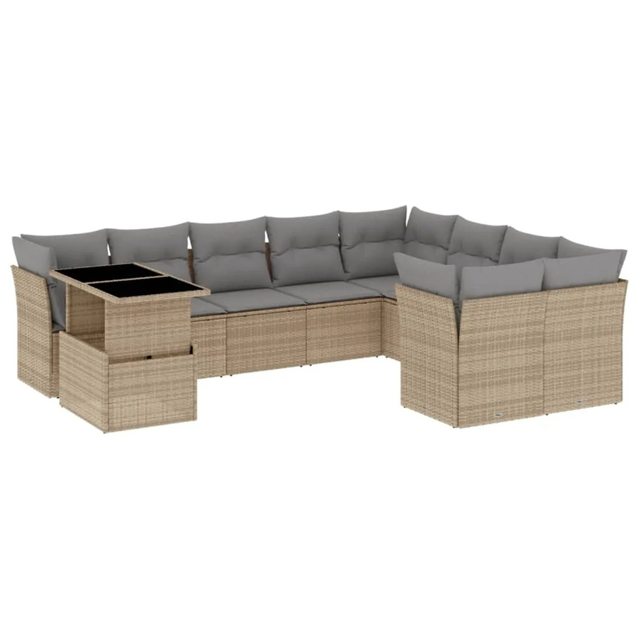 vidaXL 10-tlg Garten-Sofagarnitur aus Poly-Rattan mit Kissen in Beige - Bild 2