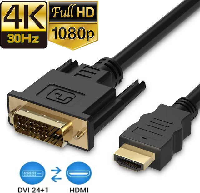 VBDWRM Bidirektionales 4K HDMI zu DVI Kabel und DVI zu HDMI Adapter Konverterkabel in Schwarz für PS5, Xbox, PC und HDTV - Bild 1