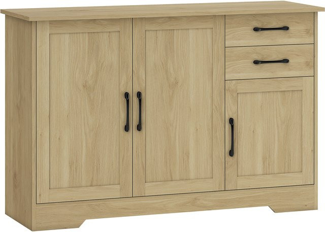 HOMCOM Kommode mit 3 Türen und 2 Schubladen, moderner Schrank mit verstellbarem Regal für Wohnzimmer, Esszimmer oder Schlafzimmer, Natur, B/T/H: 120 x 38 x 79 cm - Bild 1