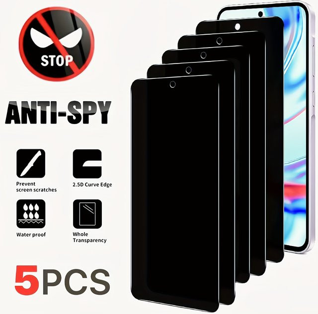 5 Stück Anti-Spy Privacy Displayschutzfolie aus gehärtetem Glas mit Härtegrad 9H in Schwarz für Samsung Galaxy Android Smartphones - Bild 1
