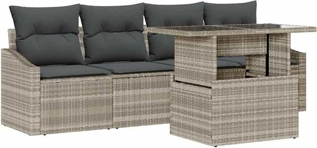 vidaXL Garten-Sofa-Set aus Poly-Rattan in Hellgrau, 5-teilige Lounge-Garnitur mit Polstern und integriertem Stauraum für Terrasse und Garten - Bild 1