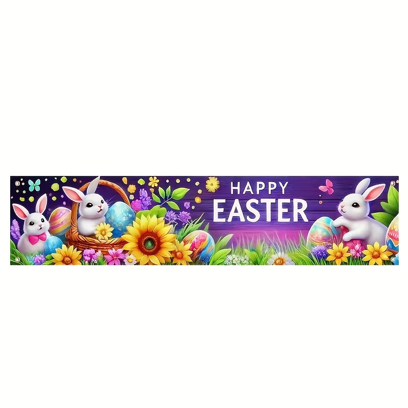VIKAMA Ostern Banner mit bunten Kaninchen, Karotten und Eiern in Mehrfarbig zur Dekoration für Garten und Heim - Bild 5