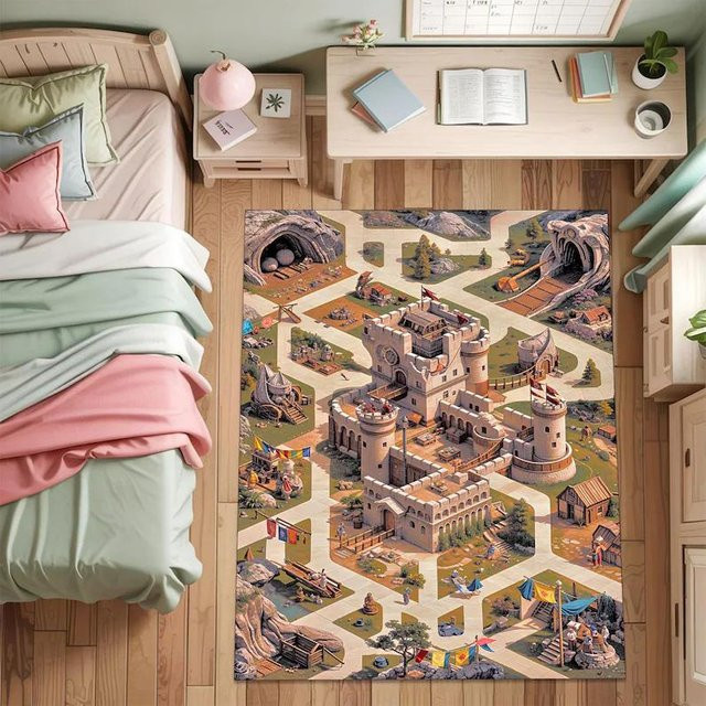 Schlossabenteuer Kinderteppich von Lodestar mit mittelalterlicher Karte, bunt, B/B: 80 x 120 cm - Bild 1