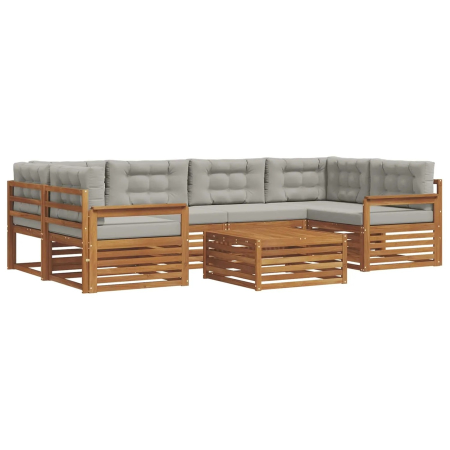 vidaXL Outdoor-Sofagarnitur aus Akazienholz in L-Form mit Kissen, 21-teiliges Set, Natur und Hellgrau - Bild 2
