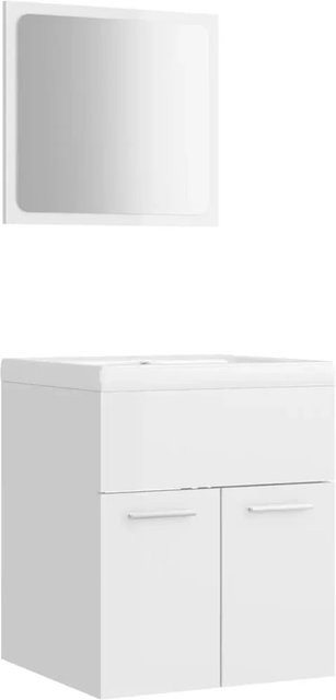 vidaXL Badmöbel-Set in Hochglanz Weiß mit Waschbeckenunterschrank, Einbaubecken und Spiegel aus Holzwerkstoff und Keramik - Bild 1